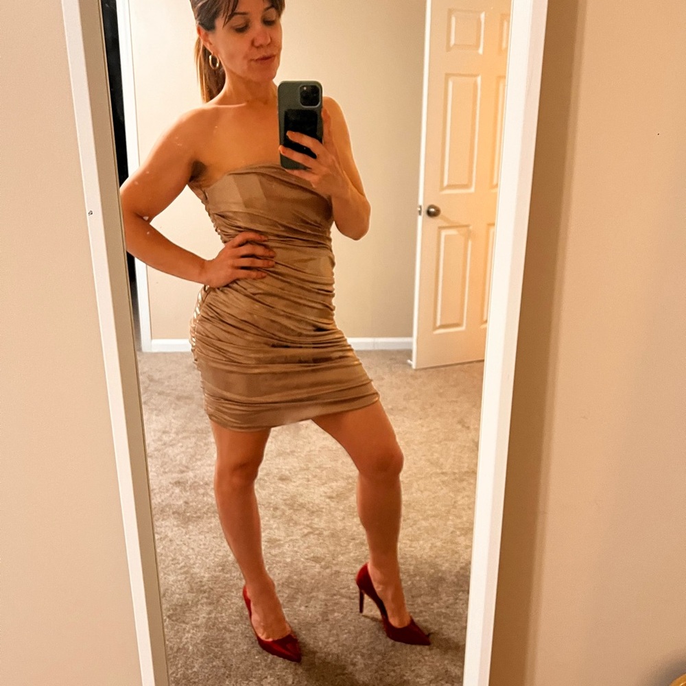 Zara Strapless Tan Dress